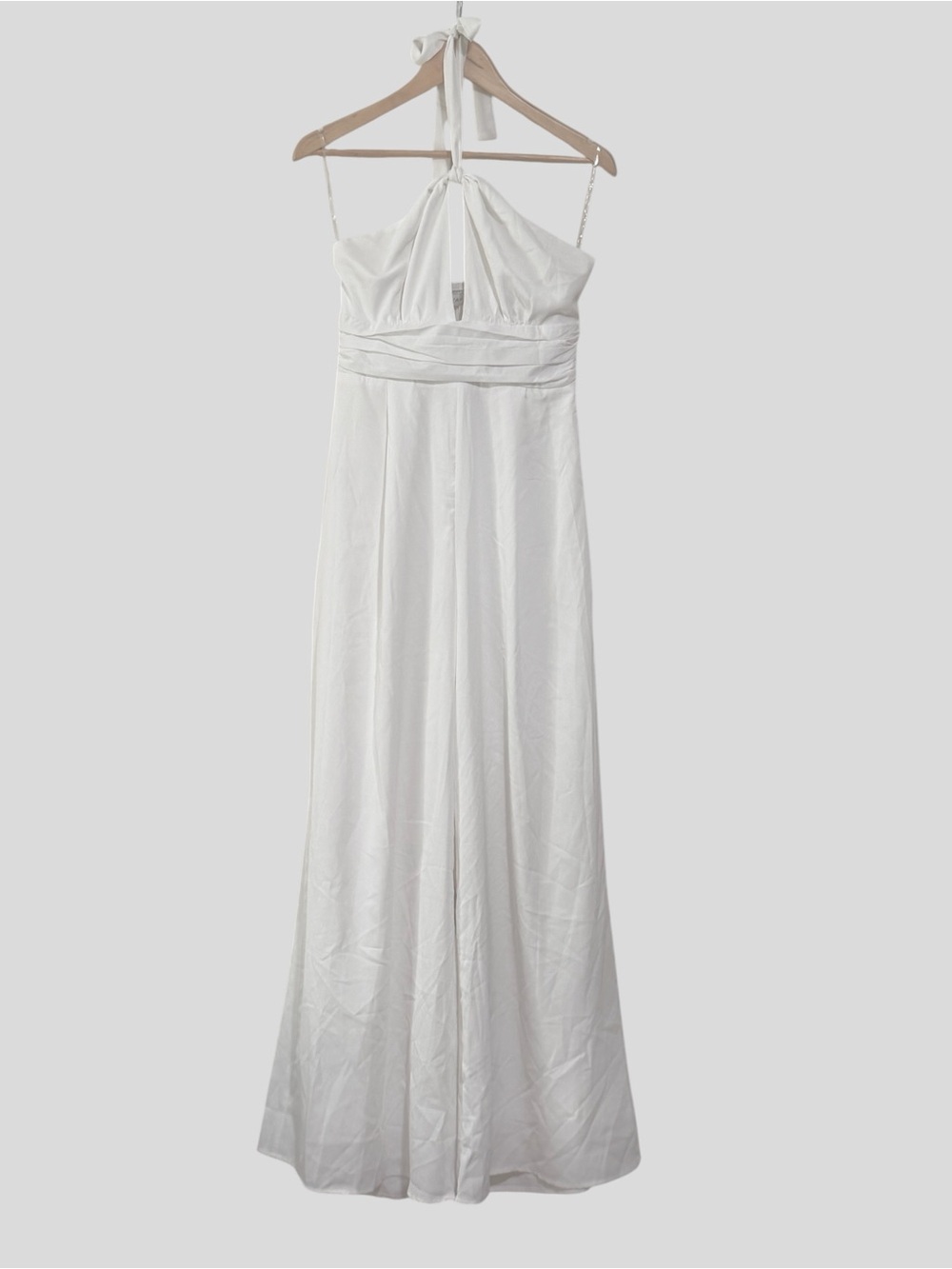 White Halter Wide Leg with Front Keyhole Jumpsuit - Picture 4 of 8